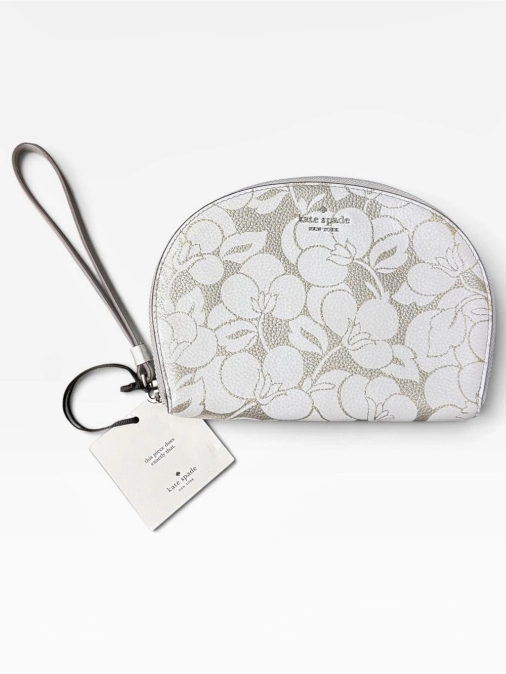 Kate Spade NWT Larchmont Avenue Breezy Floral Half Moon Large Wristlet silver